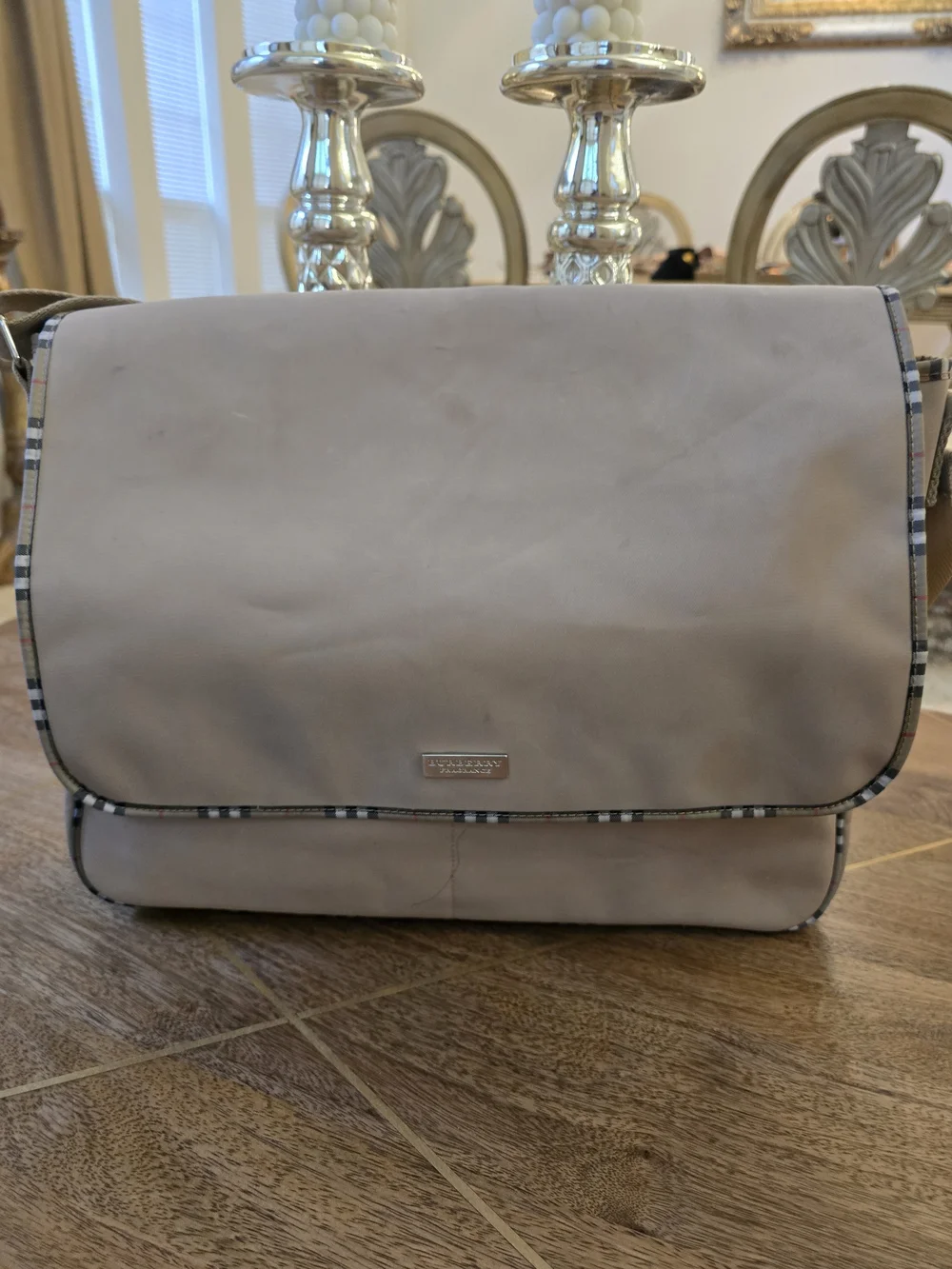 Burberry Beige Messenger Bag with Check Trim